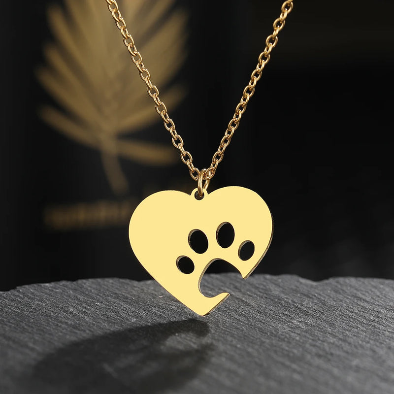 Colar de aço inoxidável com pingentes de coração e patinha ❤️🐾